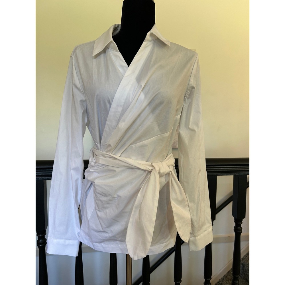 Cabi Highlife Wrap Shirt White Cotton Stretch Blouse 6293 Spring 2023 New